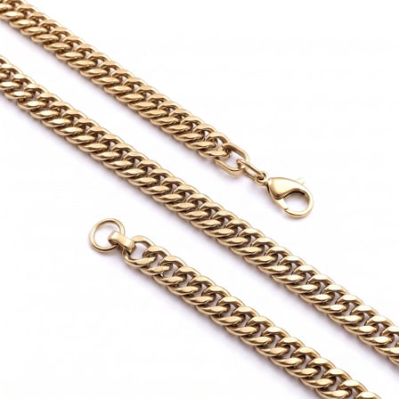 💎 Premium Parlak ve Şık Çift Örgü Erkek Çelik Kolye 7x3mm 55cm 3183ECK020 - Gold Renk