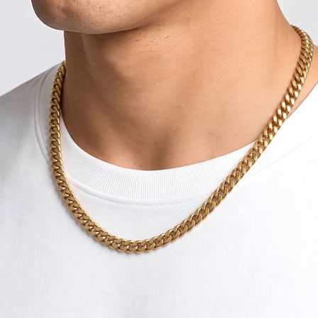 💎 Premium Parlak ve Şık Çift Örgü Erkek Çelik Kolye 7x3mm 55cm 3183ECK020 - Gold Renk