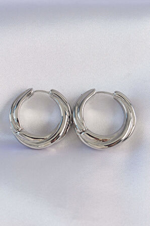 Pirinç Gümüş Renk Asimetrik Kıvrım Küpe