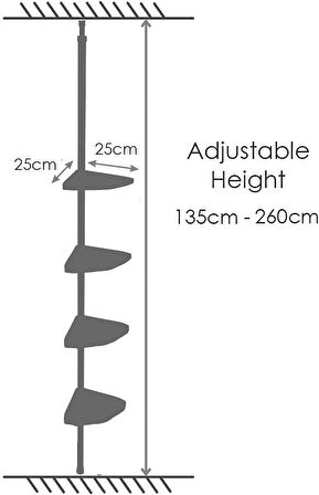 KOLAY MONTAJ, METAL BORULU, YAYLI BANYO KÖŞE SETİ - BEYAZ (135 cm - 260 cm arası uygulanabilir) 