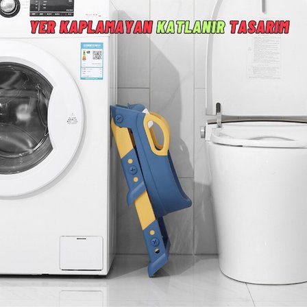 Mavi Merdivenli Çocuk Klozet Adaptörü - 1-10 Yaş Ayarlanabilir Basamaklı ve Katlanabilir Tuvalet Eğitici
