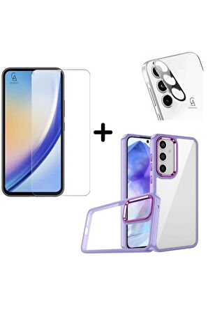 Samsung Galaxy A55 5G Uyumlu Pastel Renk Telefon Kılıfı Temperli Cam Ekran ve Kamera Koruyucu