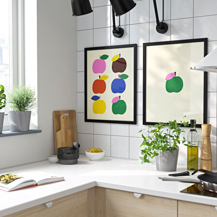 Çerçeveli poster, çok renkli, 40x50 cm, 2 adet, elma oyunu