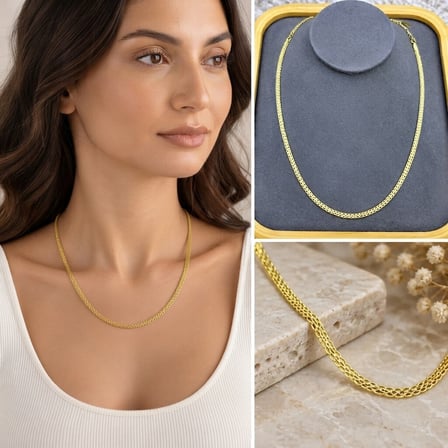 💎 Premium Parlak ve Şık Gold Renk Örgü Zincir 316L Kadın Çelik Kolye (45cm)
