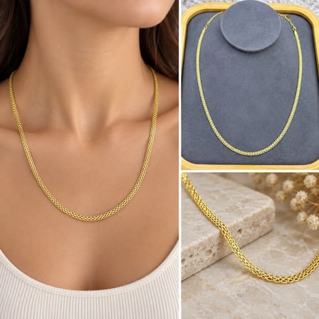 💎 Premium Parlak ve Şık Gold Renk Örgü Zincir 316L Kadın Çelik Kolye (45cm)
