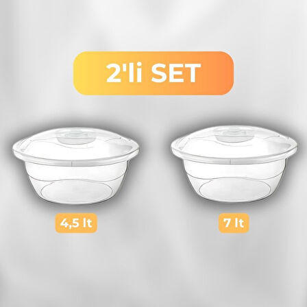2'li Şeffaf Kapaklı Leğen Seti 4,5 LT ve 7 LT Leğen Seti Saklama kabı