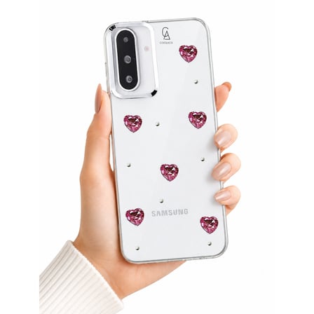 Samsung Galaxy A27 Uyumlu Kılıf Simli Parlak Kırmızı Kalp Desenli Telefon Kılıfı Kapak
