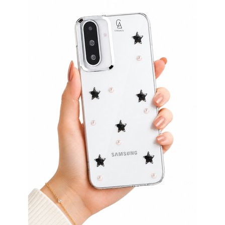 Samsung Galaxy A27 Uyumlu Kılıf Simli Parlak Yıldız Desenli Telefon Kılıfı Kapak