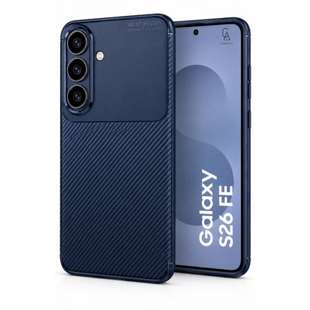 Samsung Galaxy S26 FE Uyumlu Karbon Tasarım Silikon Telefon Kılıfı ve Temperli Cam Ekran Koruyucu