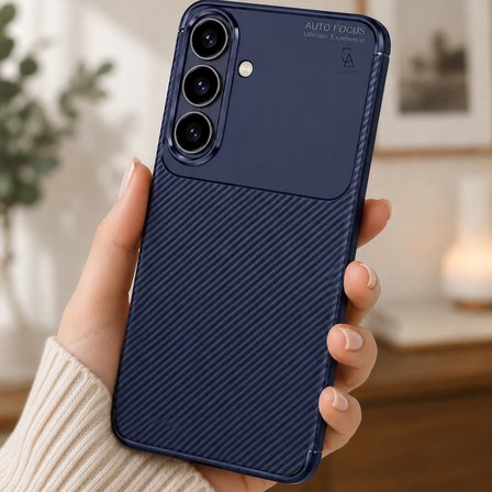 Samsung Galaxy S26 FE Uyumlu Karbon Tasarım Silikon Telefon Kılıfı ve Temperli Cam Ekran Koruyucu