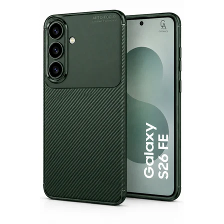 Samsung Galaxy S26 FE Uyumlu Karbon Tasarım Silikon Telefon Kılıfı ve Temperli Cam Ekran Koruyucu