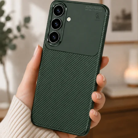 Samsung Galaxy S26 FE Uyumlu Karbon Tasarım Silikon Telefon Kılıfı ve Temperli Cam Ekran Koruyucu