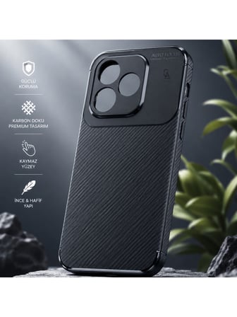 Honor 600 Lite Uyumlu Karbon Tasarım Silikon Telefon Kılıfı ve Temperli Cam Ekran Koruyucu