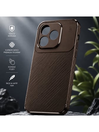 Honor 600 Lite Uyumlu Karbon Tasarım Silikon Telefon Kılıfı ve Temperli Cam Ekran Koruyucu