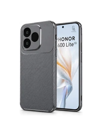 Honor 600 Lite Uyumlu Karbon Tasarım Silikon Telefon Kılıfı ve Temperli Cam Ekran Koruyucu