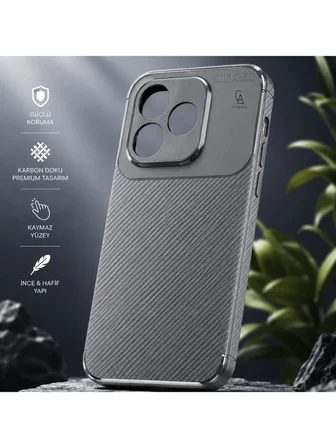 Honor 600 Lite Uyumlu Karbon Tasarım Silikon Telefon Kılıfı ve Temperli Cam Ekran Koruyucu