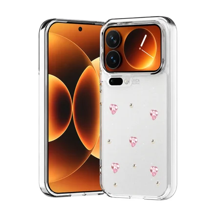 Xiaomi 17 Pro Uyumlu Kılıf Simli Parlak Kırmızı Kalp Desenli Telefon Kılıfı Kapak