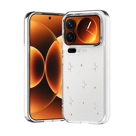 Xiaomi 17 Pro Uyumlu Kılıf Simli Parlak Çiçek Desenli Telefon Kılıfı Kapak