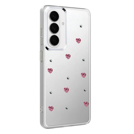 Samsung Galaxy S26 Uyumlu Kılıf Simli Parlak Kırmızı Kalp Desenli Telefon Kılıfı Kapak