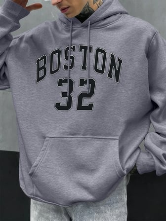 Boston Numarası 32 Desen Erkekler Hoody Cep Büyük Boy Hoodie Hip Hop Moda Giysiler Sonbahar R