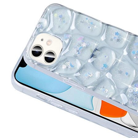 Apple iPhone 11 ile Uyumlu 3D Kabartmalı Simli Yumuşak Tam Koruma Telefon Kılıfı Kapak