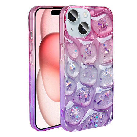 Apple iPhone 13 ile Uyumlu 3D Kabartmalı Simli Yumuşak Tam Koruma Telefon Kılıfı Kapak