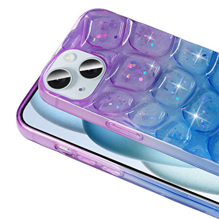 Apple iPhone 14 ile Uyumlu 3D Kabartmalı Simli Yumuşak Tam Koruma Telefon Kılıfı Kapak