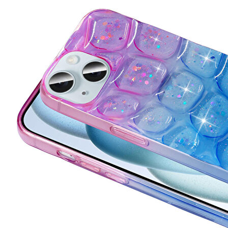 Apple iPhone 14 ile Uyumlu 3D Kabartmalı Simli Yumuşak Tam Koruma Telefon Kılıfı Kapak