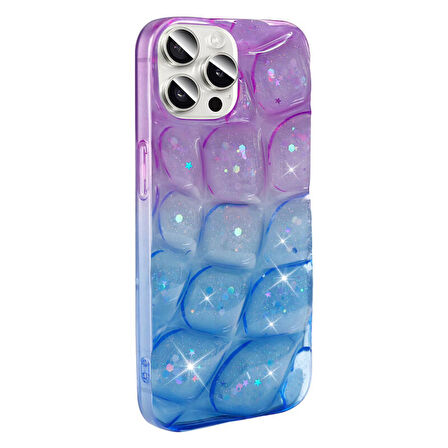 Apple iPhone 15 Pro ile Uyumlu 3D Kabartmalı Simli Yumuşak Tam Koruma Telefon Kılıfı Kapak