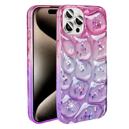 Apple iPhone 15 Pro ile Uyumlu 3D Kabartmalı Simli Yumuşak Tam Koruma Telefon Kılıfı Kapak