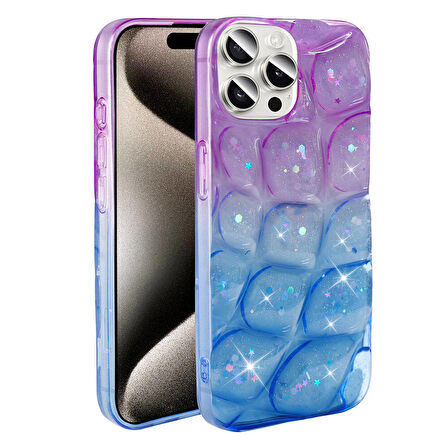 Apple iPhone 15 Pro Max ile Uyumlu 3D Kabartmalı Simli Yumuşak Tam Koruma Telefon Kılıfı Kapak