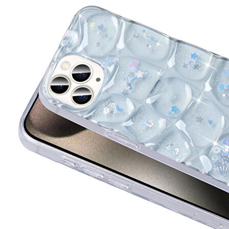 Apple iPhone 15 Pro Max ile Uyumlu 3D Kabartmalı Simli Yumuşak Tam Koruma Telefon Kılıfı Kapak