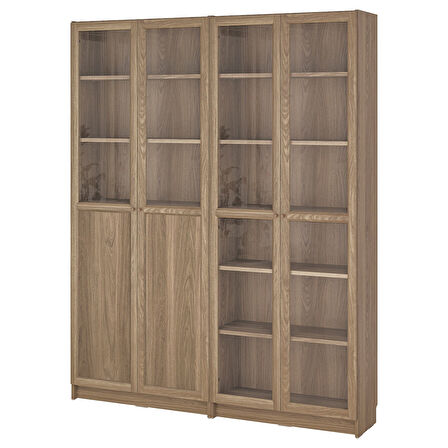 Cam/panel kapaklı kitaplık, meşe görünümlü, 160x30x202 cm