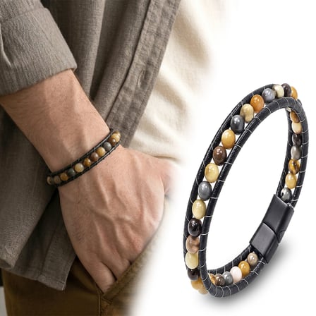 💎 Premium 6Mm Yemen Akik Deri Kordon Ve Çelik Bileklik 31832B2D6M19 - 21 cm