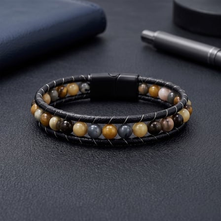 💎 Premium 6Mm Yemen Akik Deri Kordon Ve Çelik Bileklik 31832B2D6M19 - 21 cm