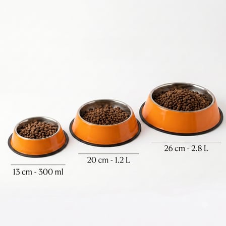 2 ADET Paslanmaz Çelik Kaymaz Taban Turuncu Kedi Ve Köpek Mama Kabı - Küçük Boy (13 CM - 300 ML)