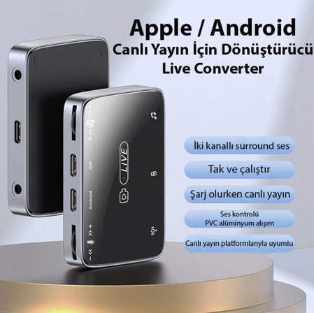Canlı yayın için dönüştürücü conventer İphone android uyumlu 2 çıkışlı canlı yayın aparatı 