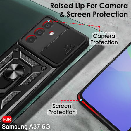 Samsung Galaxy A37 ile Uyumlu Kılıf Magnetik Standlı Kamera Korumalı Sürgülü Kapak