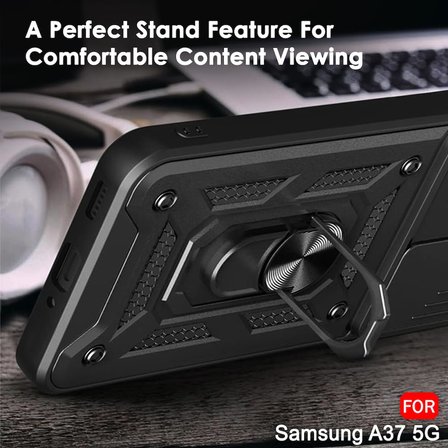 Samsung Galaxy A37 ile Uyumlu Kılıf Magnetik Standlı Kamera Korumalı Sürgülü Kapak