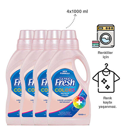 Ultra Fresh Sıvı Çamaşır Deterjanı Renkliler 1 lt 16 Yıkama x 4 Adet