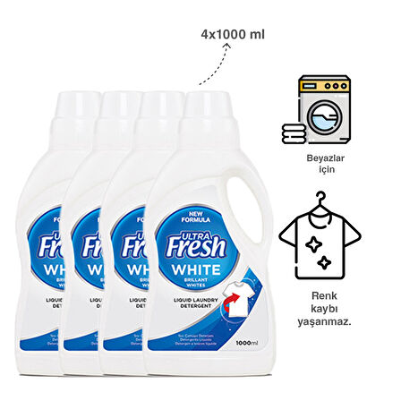 Ultra Fresh Sıvı Çamaşır Deterjanı Beyazlar 1 lt 16 Yıkama x 4 Adet