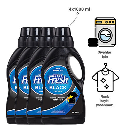 Ultra Fresh Sıvı Çamaşır Deterjanı Siyahlar 1 lt 16 Yıkama x 4 Adet