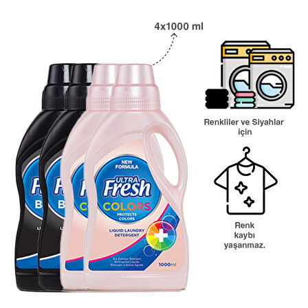 Ultra Fresh Sıvı Çamaşır Deterjanı Renkliler & Siyahlar Karma Paket 1 lt 16 Yıkama 4 Adet