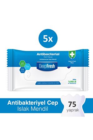 Deep Fresh Antibakteriyel 5 x 15 Yaprak 5 Paket Cep Mendili Islak Mendil