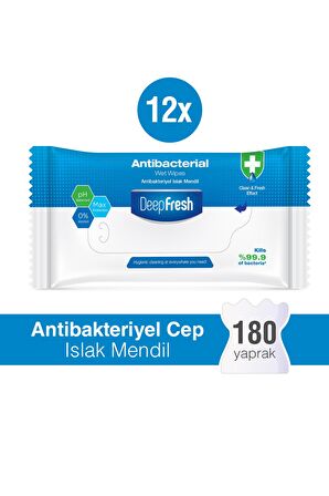 Deep Fresh Antibakteriyel 12 x 15 Yaprak 12 Paket Cep Mendili Islak Mendil