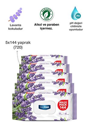 Deep Fresh Maxi Pack Lavanta Alkolsüz 5 x 144 Yaprak 5 Paket Islak Mendil