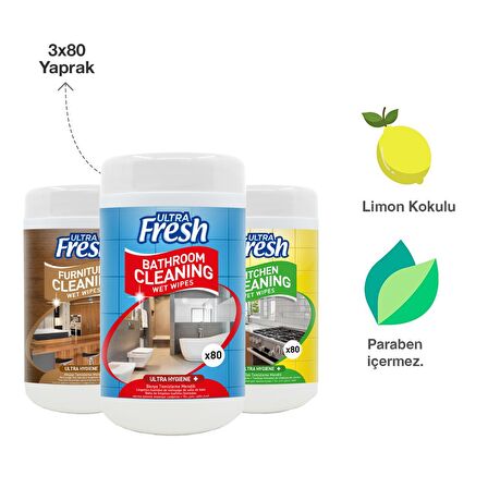 Ultra Fresh Banyo & Mobilya & Mutfak Temizleme Mendil Set 240 Yaprak