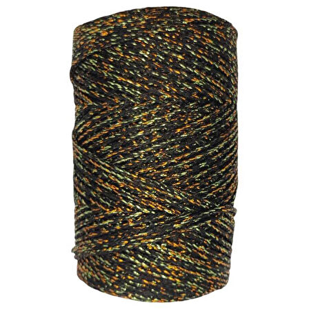 Makrome İpi 3mm  Polyester Siyah Altın Simli