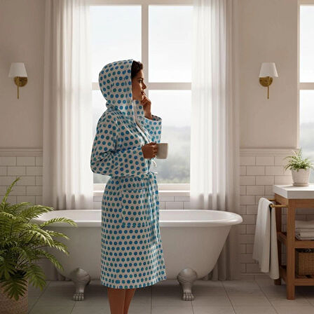 Pamuklu Kadife Kapüşonlu Kadın Bornoz