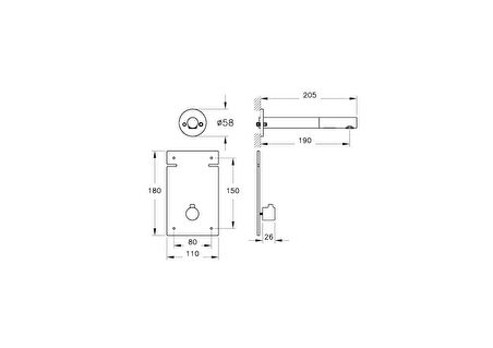 VitrA Origin A47111 Ankastre Uzun Temassız Lavabo Bataryası, Sıva Üstü, Krom